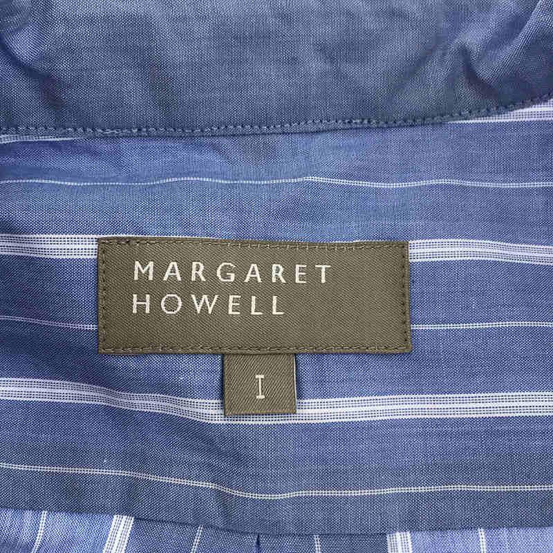 【新品】  MARGARET HOWELL / マーガレットハウエル | コットン ストライプ バンドカラー ハーフスリーブ プルオーバー シャツ | ? | ライトブルー | レディース｜kldclothing｜05