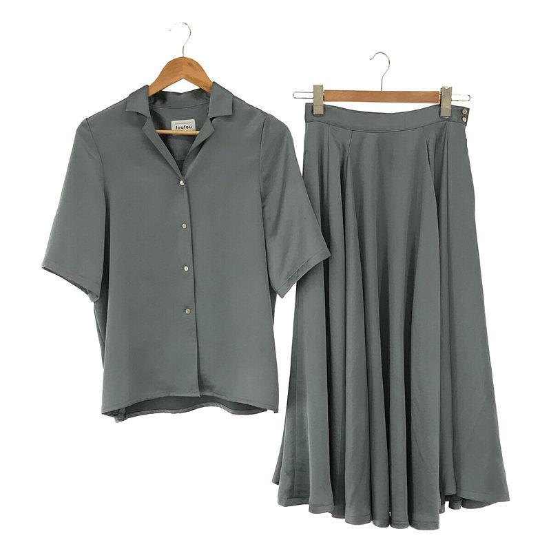 美品】 foufou / フーフー | open collar satin blouse flair skirt 