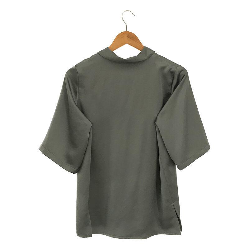 【美品】  foufou / フーフー | open collar satin blouse / satin flair skirt ブラウス スカートセットアップ | - / 1 | ブルーグレー | レディース 美品】 foufou / フーフー | open collar satin blouse flair skirt