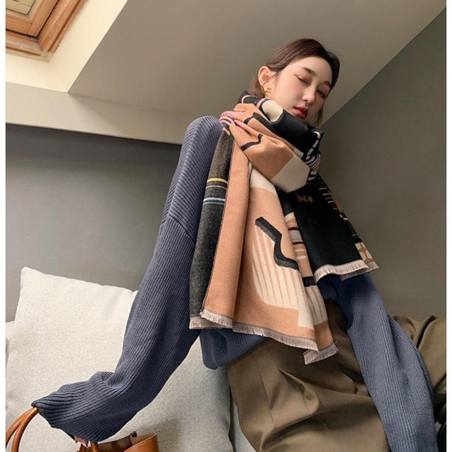 ストール ショール 英字ロゴ 大判マフラー お膝掛け ブランケット