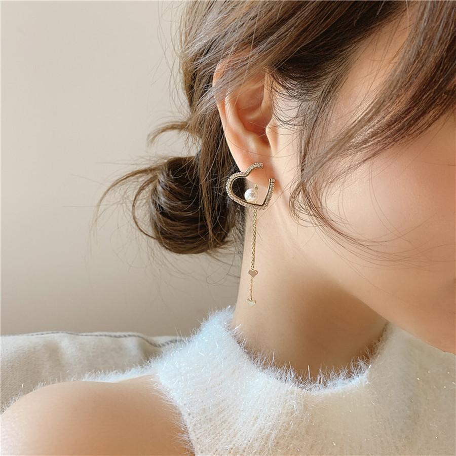 ピアス ハート型 パール ロングピアス ゆらゆら ゴールド ダブルライン