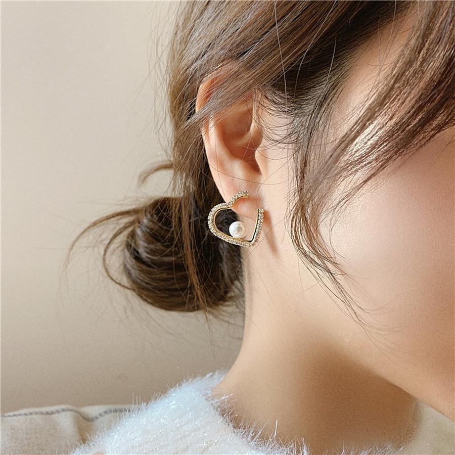 ピアス ハート型 パール ロングピアス ゆらゆら ゴールド ダブルライン