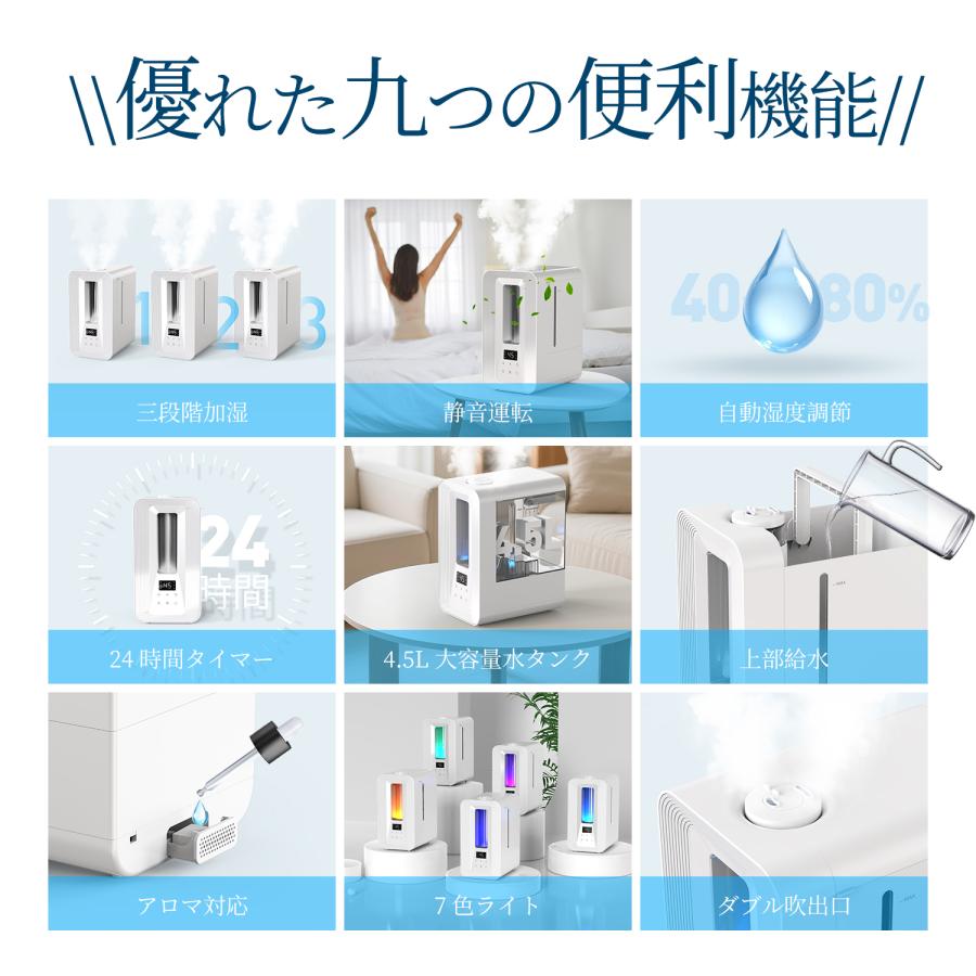 Kloudic 【クーポンで4980円】加湿器 卓上 取っ手付き 超音波 湿度設定