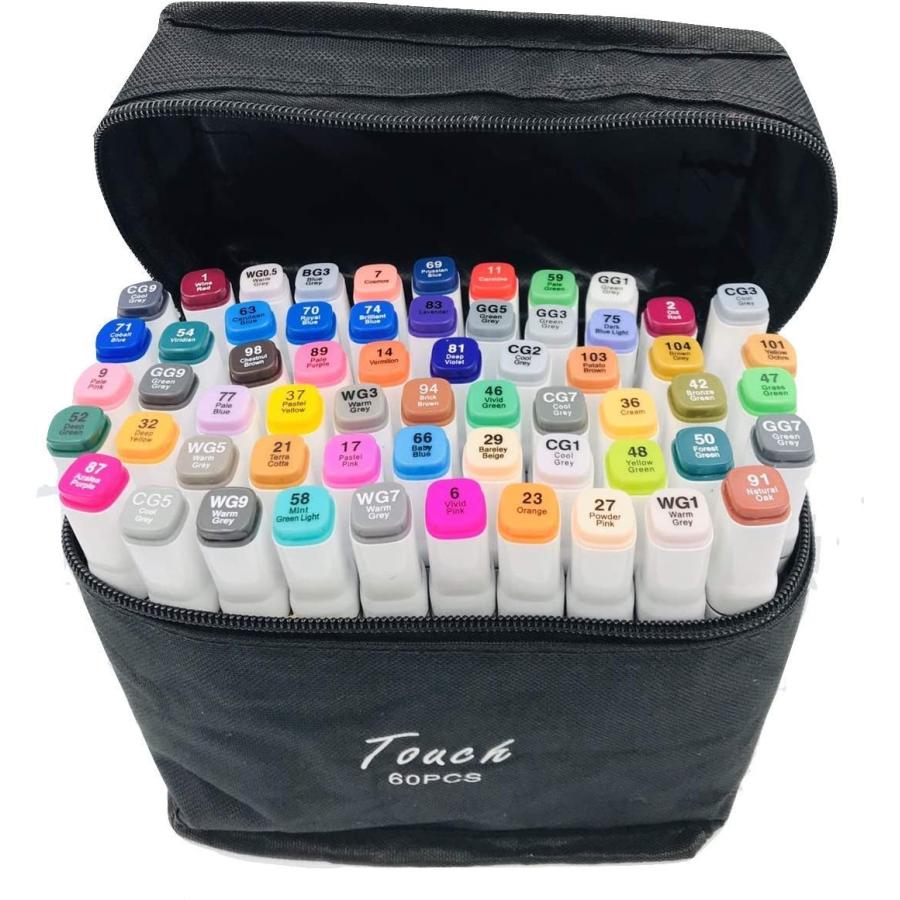 60色 マーカーペン 収納ケース付き イラスト 美術 2種類のペン先