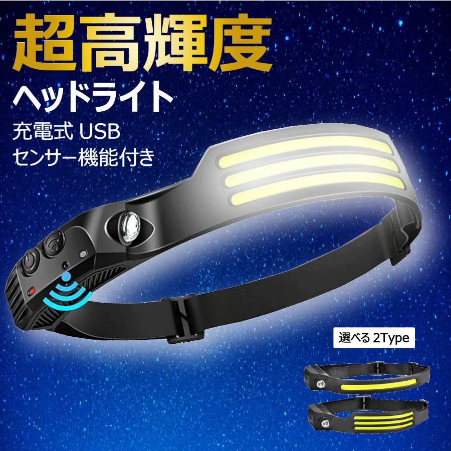 LED ヘッドライト 充電式 USB type-c フリーハンド センサー機能付き