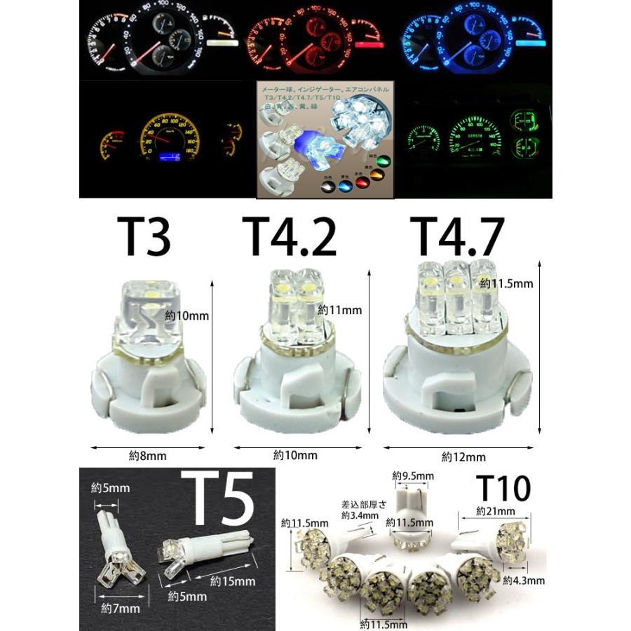 メーター球、インジケーター、エアコンパネル LED T3 T4.2 T4.7 T5 T10
