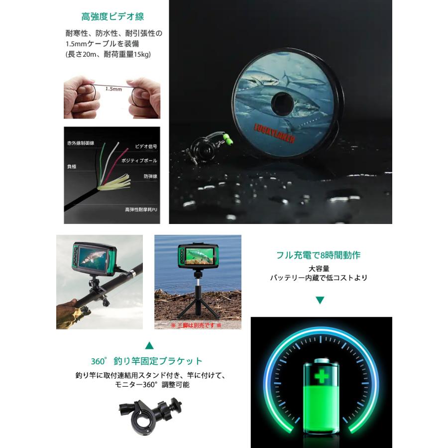 LUCKYLAKER 水中釣りカメラ 魚群探知機 ポータブル 赤外線led付 夜釣り対応 投げ釣り ワカサギ バス釣り ぎょたん探知機 魚影探知機 日本語 正規品 3ヶ月保証｜km-serv1ce｜05