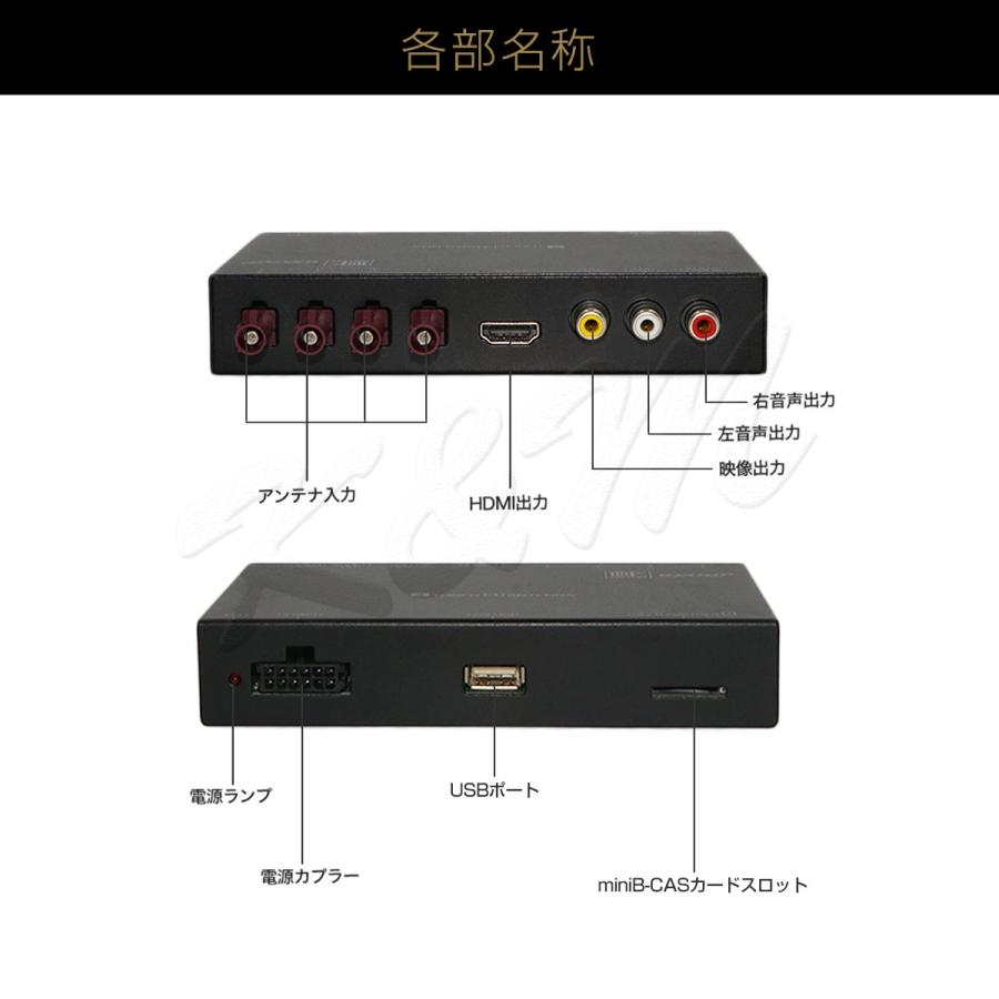 地デジチューナー カーナビ ワンセグ フルセグ HDMI FAKRAコネクター 4チューナー 4アンテナ 高画質 高性能 miniB-CASカード付き 6ヶ月保証｜km-serv1ce｜09