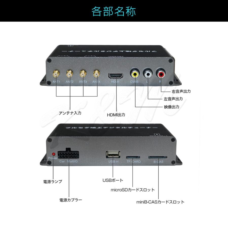 地デジチューナー カーナビ ワンセグ フルセグ HDMI 4x4 4チューナー 4アンテナ 高性能 高画質 TV 車載 miniB-CASカード付き 6ヶ月保証｜km-serv1ce｜09