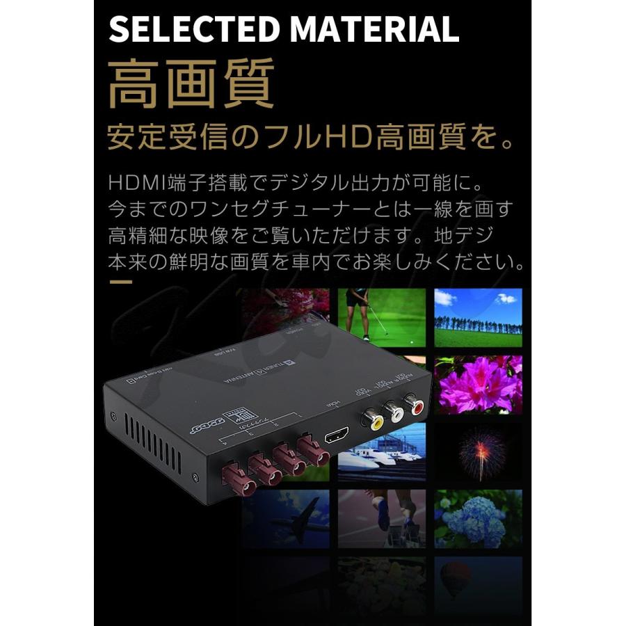 地デジチューナー カーナビ ワンセグ フルセグ HDMI FAKRAコネクター 4チューナー 4アンテナ 高画質 高性能 miniB-CASカード付き 6ヶ月保証｜km-serv1ce｜02