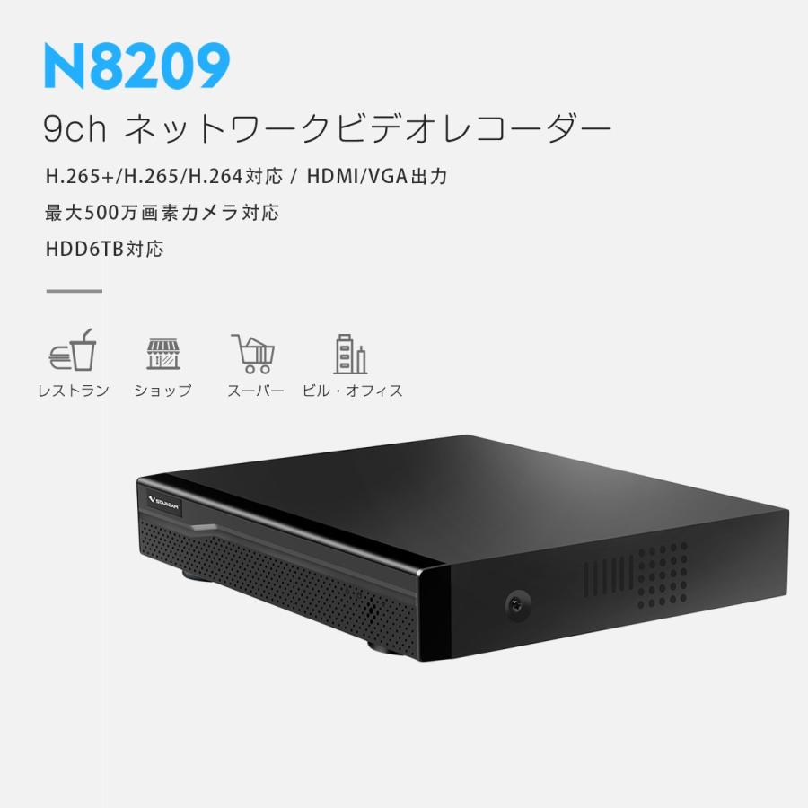 NVR ネットワークビデオレコーダー 9ch IP形式 スマホ対応 遠隔監視 HDD最大6TB対応 1080P FHD 500万画素 ONVIF対応 動体検知 同時出力 6ヶ月保証｜km-serv1ce｜02