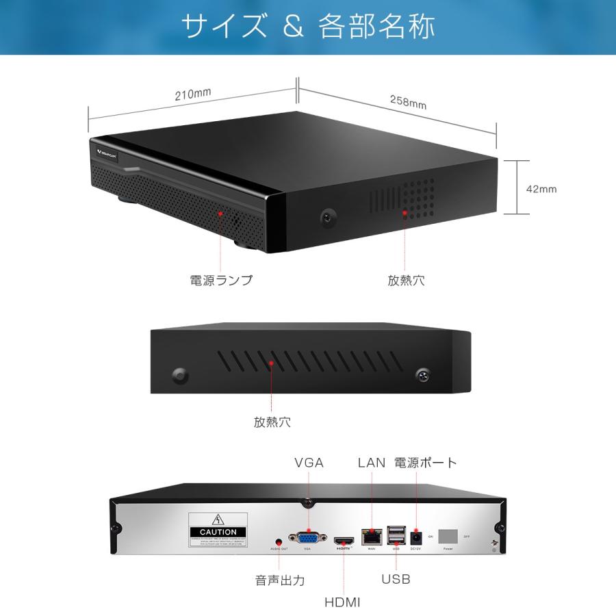 NVR ネットワークビデオレコーダー 9ch IP形式 スマホ対応 遠隔監視 HDD最大6TB対応 1080P FHD 500万画素 ONVIF対応 動体検知 同時出力 6ヶ月保証 - 9