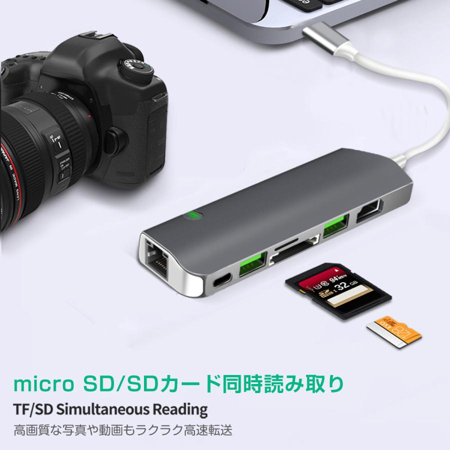 USB Type-C ハブ 7in1 USB3.0x2 4K HDMI 有線LAN PD充電 microSD SDスロット 拡張 変換 スペースグレイ 軽量 MacBook ChromeBook 3ヶ月保証 |  | 05