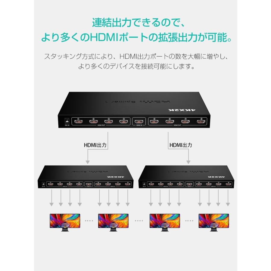 HDMI分配器 スプリッター 1入力8出力 4k 2K 3D 2160P HDMI 1.4b HDCP 1.4セレクター TV PC Xbox PS4 任天堂スイッチ プロジェクター等に対応 1ヶ月保証 |  | 06