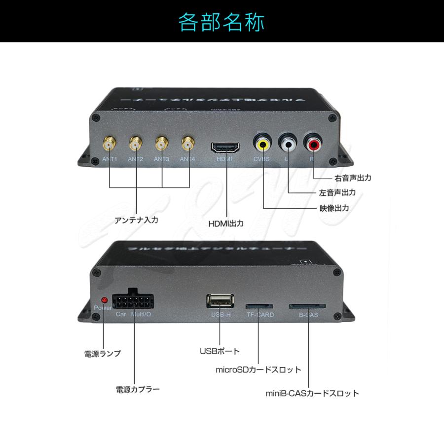 NISSAN用の非純正品 GT-R 地デジチューナー ワンセグ フルセグ HDMI 4x4 高性能 4チューナー 12V/24V miniB-CASカード付き 6ヶ月保証｜km-serv1ce｜09