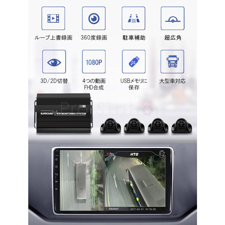 3Dアラウンドビュー Android11モニター メモリ128GBセット ドライブレコーダー 中型大型車対応 1080P AHD対応 Sonyレンズ 3ヶ月保証の画像