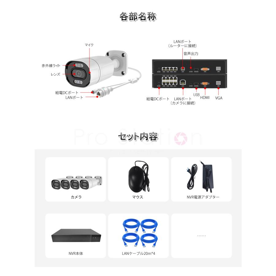 POE防犯カメラ500万画素8台 NVRセット ONVIF対応 2880*1620 録画録音 