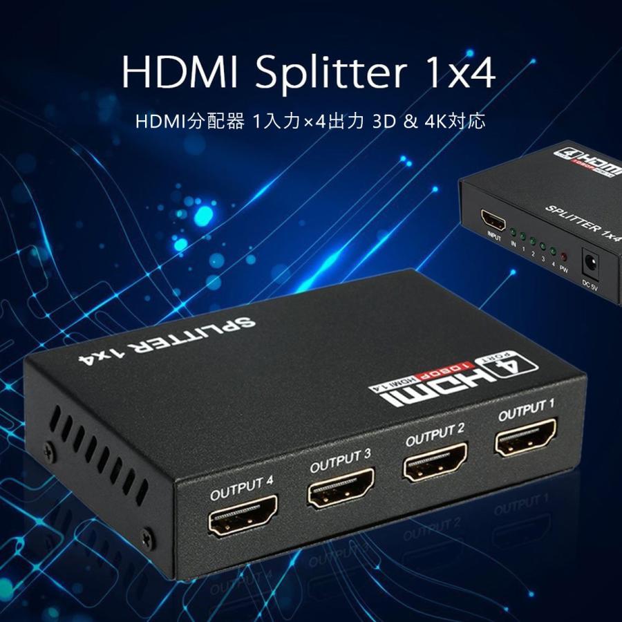 HDMI分配器 HDMI スプリッター 1入力4出力 4k 2K FHD 3D映像対応 電源 