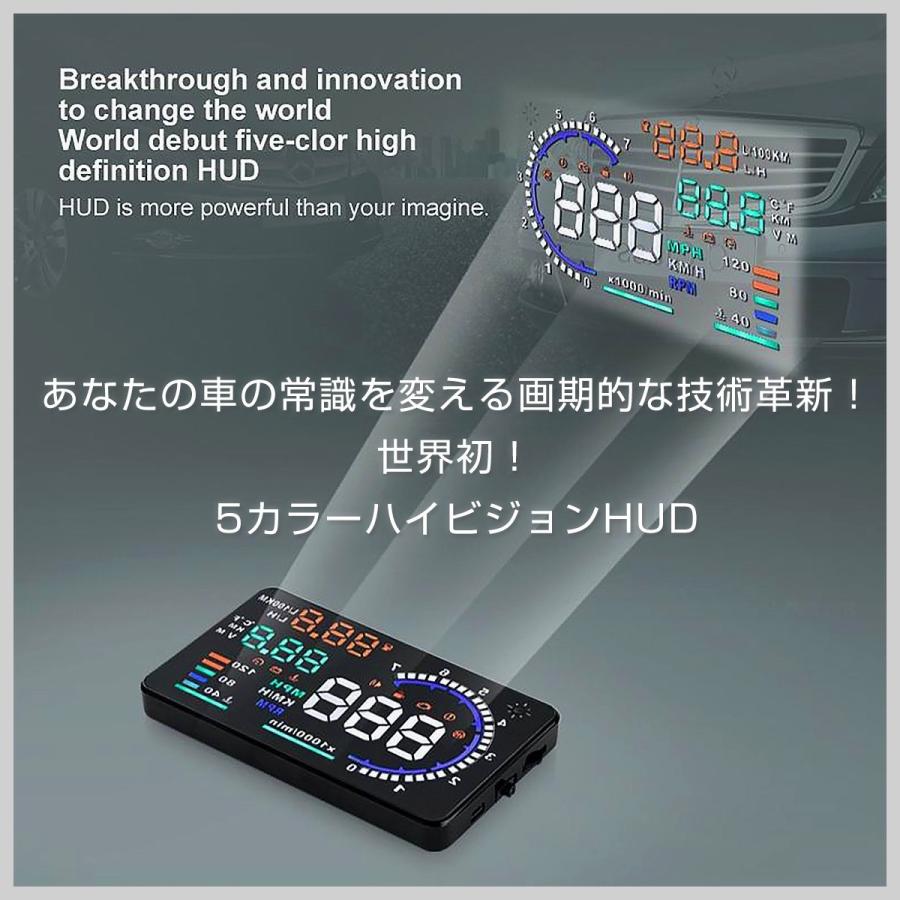 ヘッドアップディスプレイ HUD A8 OBD2 5.5インチ 大画面 カラフル 日本語説明書 車載スピードメーター ハイブリッド車対応 宅配便送料無料 6ヶ月保証 |  | 03