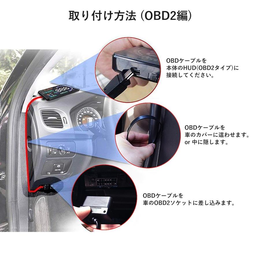 ヘッドアップディスプレイ HUD A8 OBD2 5.5インチ 大画面 カラフル 日本語説明書 車載スピードメーター ハイブリッド車対応 宅配便送料無料 6ヶ月保証｜km-serv1ce｜06