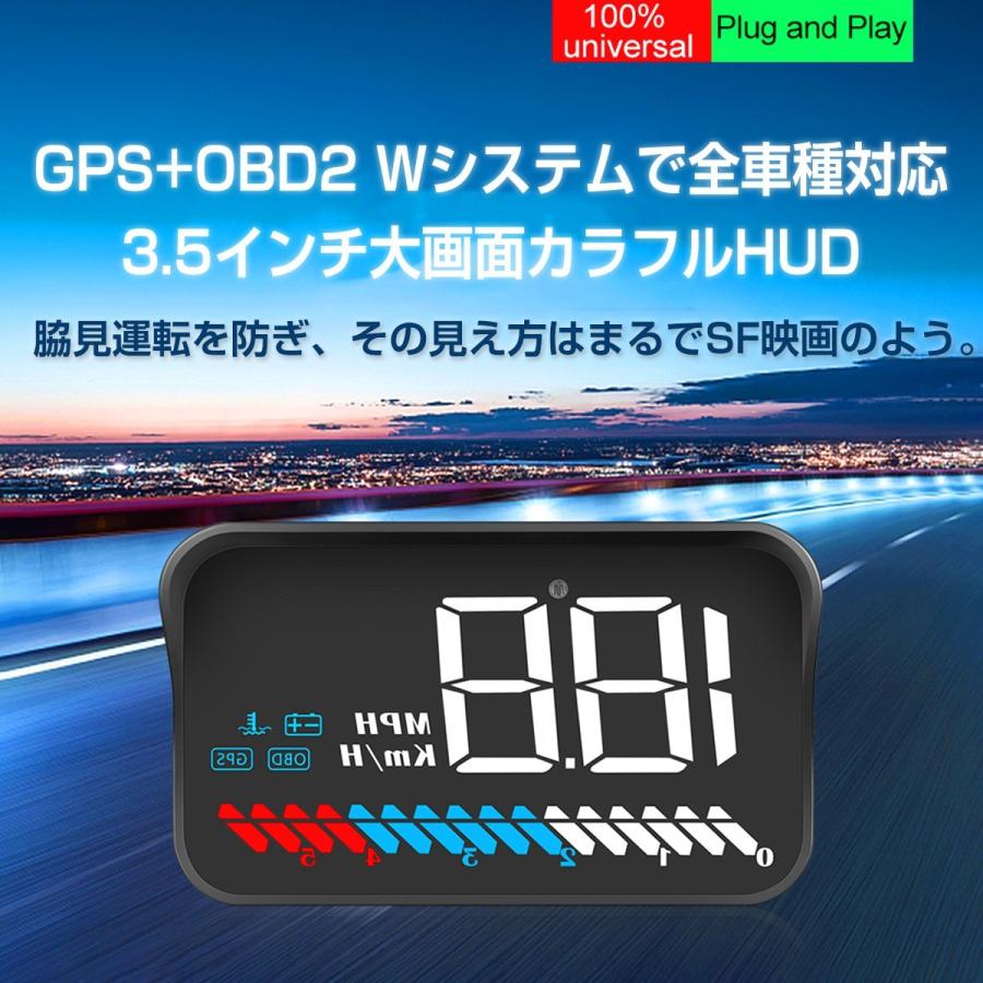 ヘッドアップディスプレイ HUD M7 OBD2/GPS 速度計 車 大画面 カラフル 車載 日本語説明書 ハイブリッド車対応 宅配便送料無料 6ヶ月保証｜km-serv1ce｜02