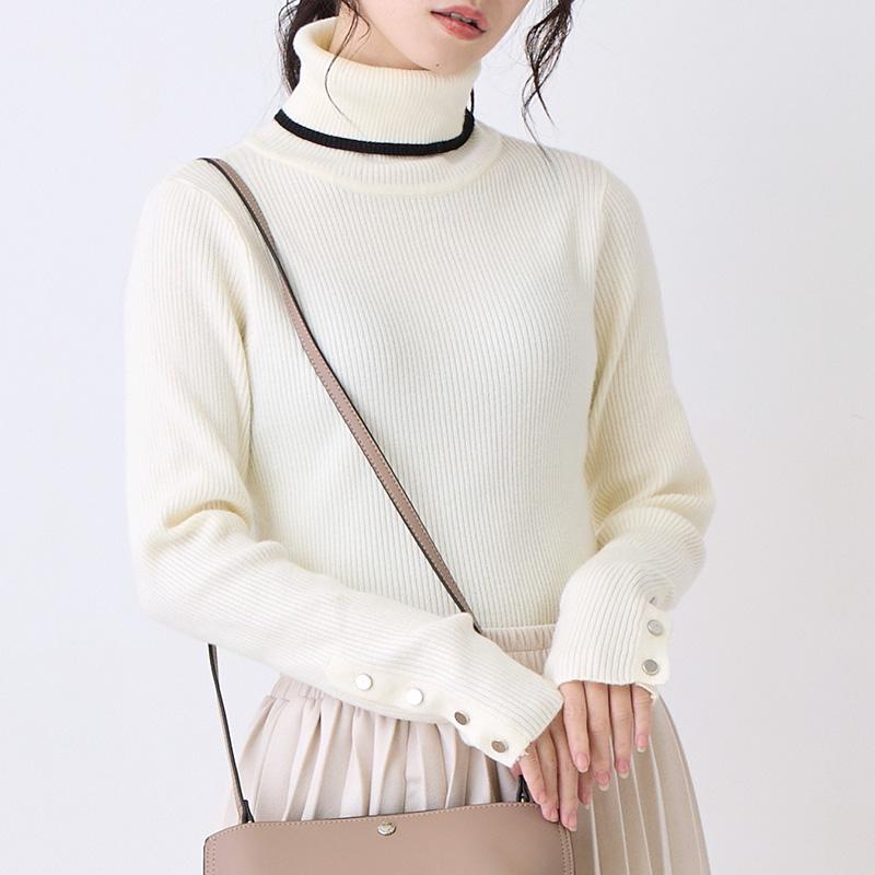 タートルネック ニット セーター リブニット トップス ハイネック 長袖