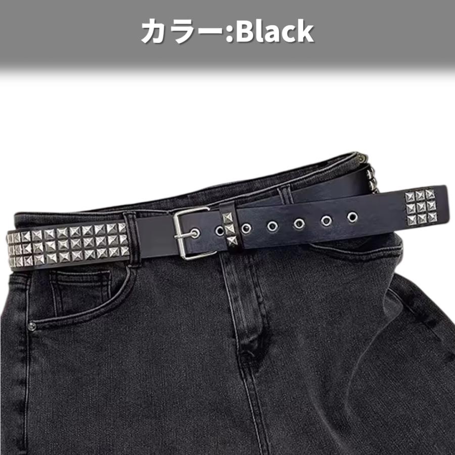 スタッズベルト PUレザー フリーサイズ 男女兼用 黒 ブラック ロック