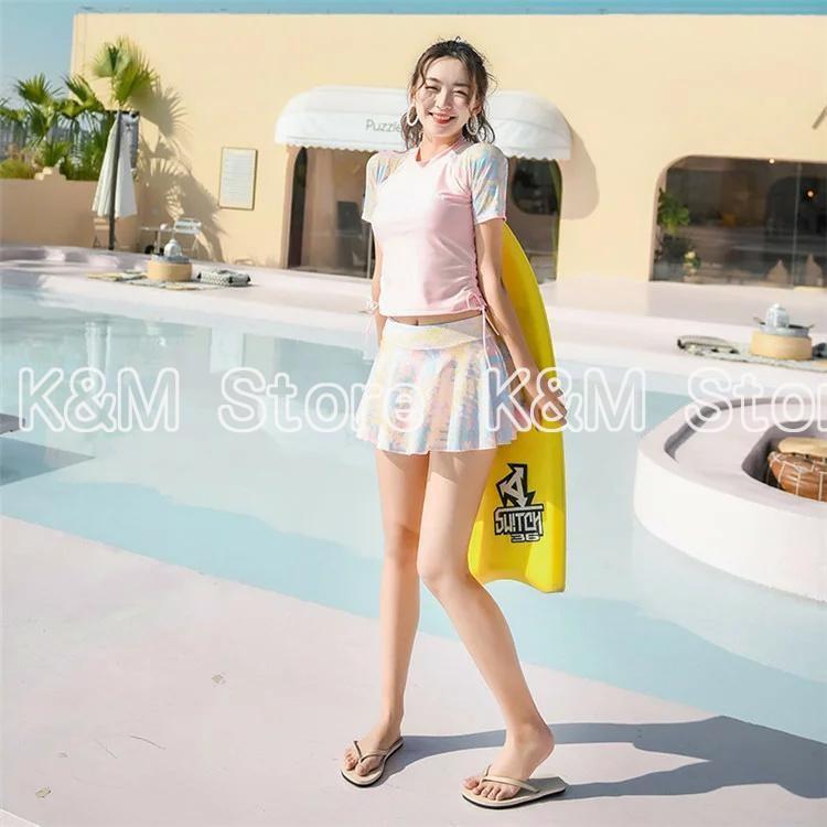 水着 体型カバー オトナ女子 セパレート ピンク ブルー 中学生 高校生 夏 水泳服 海水浴 オトナ女子 おしゃれ 露出控えめ お尻 カバーアップ やせて見える 休暇 |  | 01