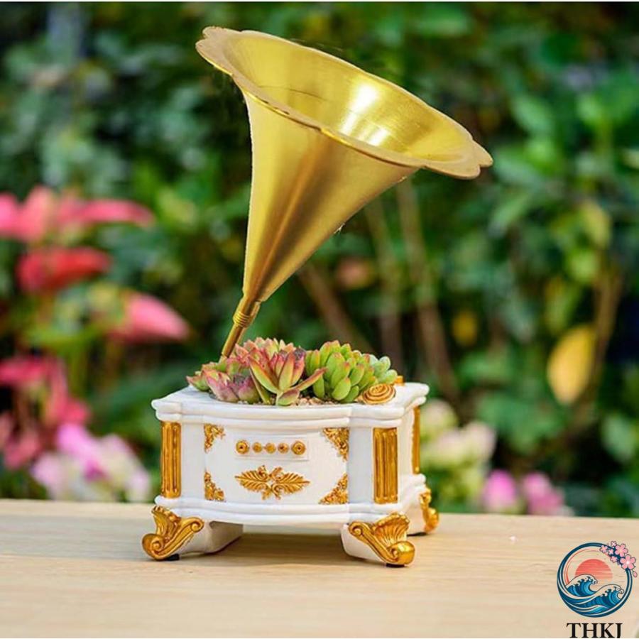ヴィンテージデコ レコードプレーヤー 蓄音機 植木鉢 プランター