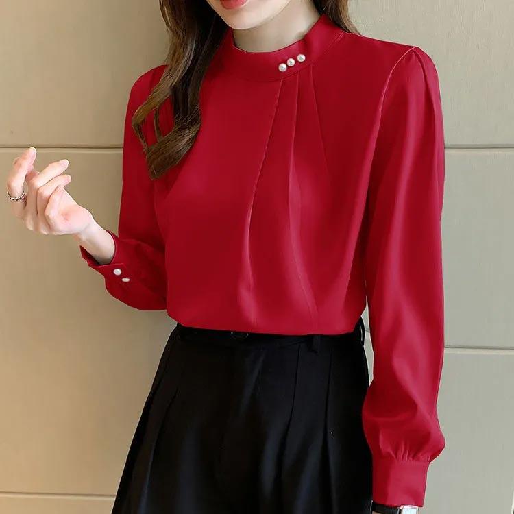 ブラウス シフォンシャツ ビジネス きれいめ 通勤 OL タックブラウス  長袖シャツ トップス 仕事 オフィス フォーマル 上品 スーツイ きれいめコーデ | ブランド登録なし | 02