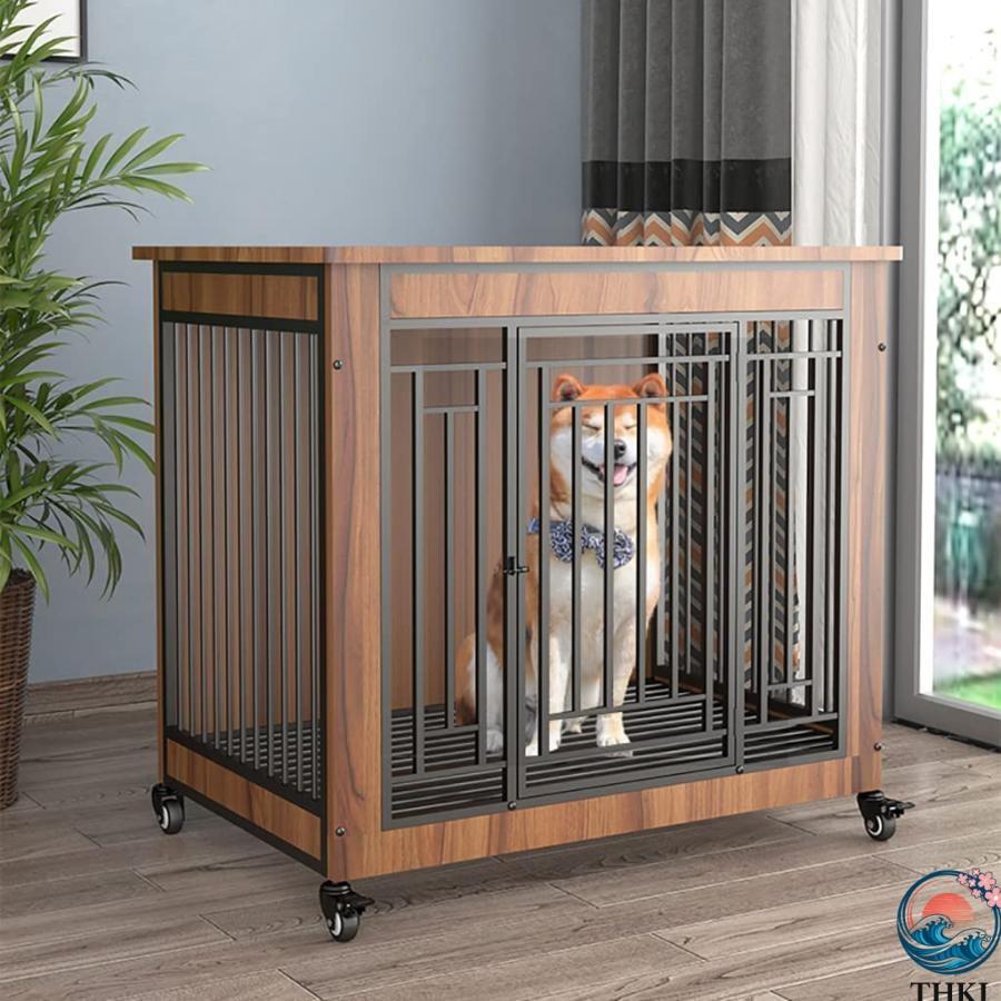 犬の小屋屋外 移動便利 木製 ドッグハウス トレー付き さびない 頑丈 犬小屋 THKJ 大型 犬用 ケージ 組み立て簡単 木 室内外兼用/テラス/裏庭/室内/屋外用の画像