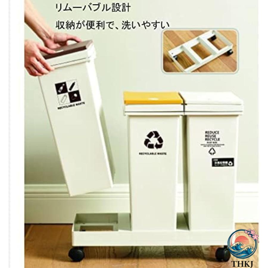 分別ゴミ箱 分別ダストボックス ふた?キャスター付き 取り外し可能 資源ゴミ横型3分別ワゴン  フタ付き 3個組 スリム 汚れに強い 撥水加工 カラーで分別_1