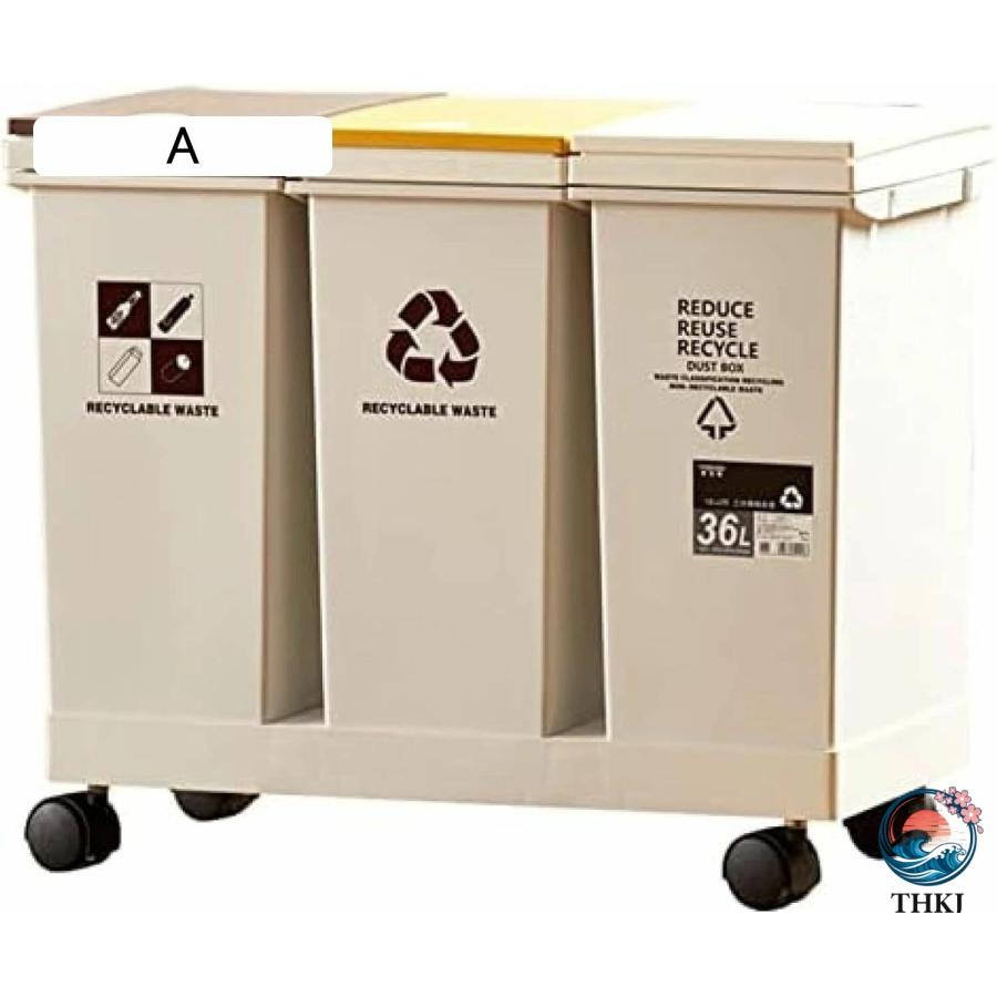 分別ゴミ箱 分別ダストボックス ふた?キャスター付き 取り外し可能 資源ゴミ横型3分別ワゴン  フタ付き 3個組 スリム 汚れに強い 撥水加工 カラーで分別_8
