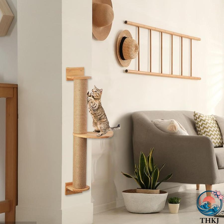 壁に取り付けられた猫の爪とぎポスト 猫のアクティビティツリー キャットウォールスクラッチャーポスト壁掛け猫爪とぎ爪とぎポスト THKJ 猫用ウォールシェルの画像