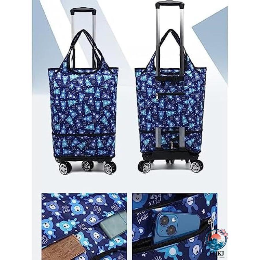 ショッピングカート 買い物キャリー 拡張可能 保冷保温 2way 両用 キャスターケース THKJ 撥水 ショルダーバッグ 買い物カート 折りたたみ 高齢者 静音 軽量の画像