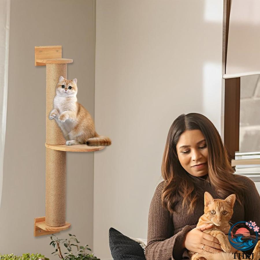 壁に取り付けられた猫の爪とぎポスト 猫のアクティビティ ツリー 耐久性のあるサイザル麻猫用クライミングポール爪とぎポスト THKJ 小型から中型の猫に最適なの画像