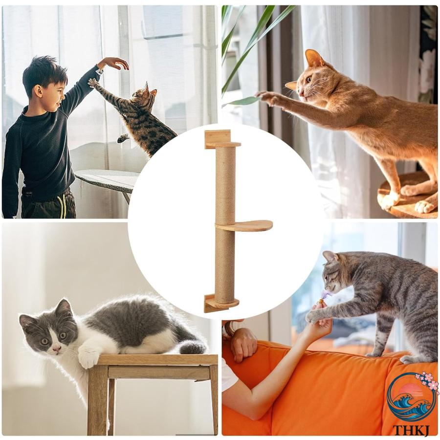 壁に取り付けられた猫の爪とぎポスト 猫のアクティビティ ツリー 耐久性のあるサイザル麻猫用クライミングポール爪とぎポスト THKJ 小型から中型の猫に最適なの画像