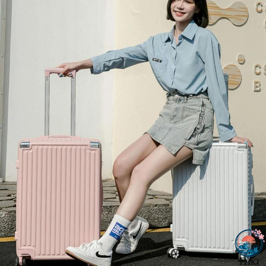 スーツケース キャリーケース 45L キャリーバッグ ファスナー式 超軽量 大型 THKJ 耐衝撃 静音 ダブルキャスター 360度回転 旅行 ビジネス 出張 ホワイトの画像