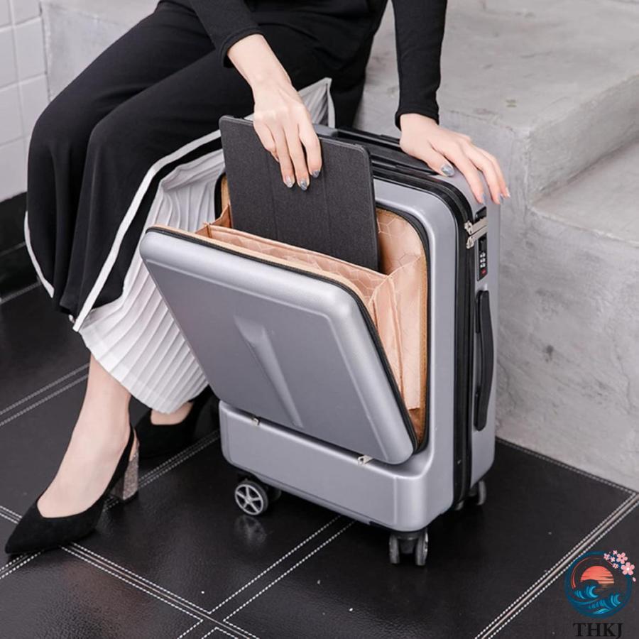 スーツケース キャリーケース 60L フロントオープン キャリーバッグ フロントポケット THKJ ファスナー式 超軽量 大型 耐衝撃 静音 ダブルキャスター 360度回の画像