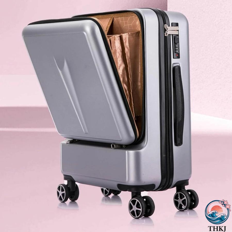 スーツケース キャリーケース 60L フロントオープン キャリーバッグ フロントポケット THKJ ファスナー式 超軽量 大型 耐衝撃 静音 ダブルキャスター 360度回の画像