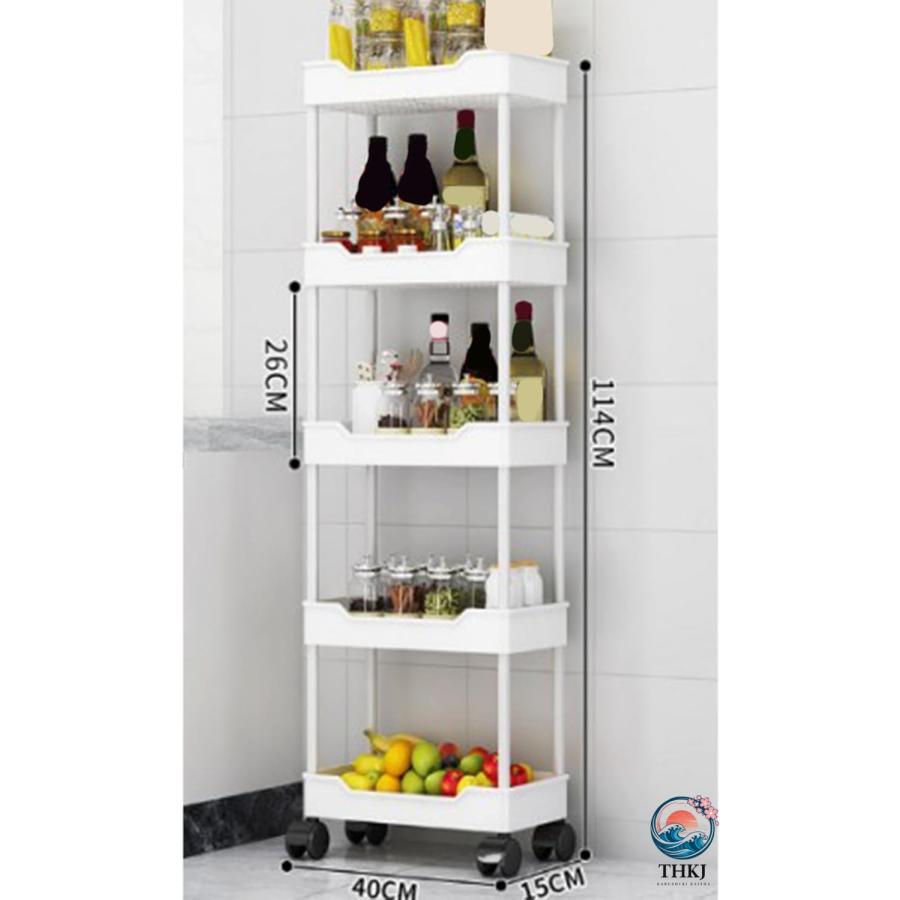 キッチンワゴン スリム キャスター付き 隙間収納 冷蔵庫横 洗面所 収納カート THKJ おしゃれ 調味料 食品 小物 収納用品浴室 ホワイト 1 浴 すっきり収納_1