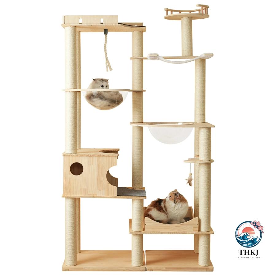 猫タワー 木製キャットツリー 高さ194cm ハンモック付き 宇宙船付き