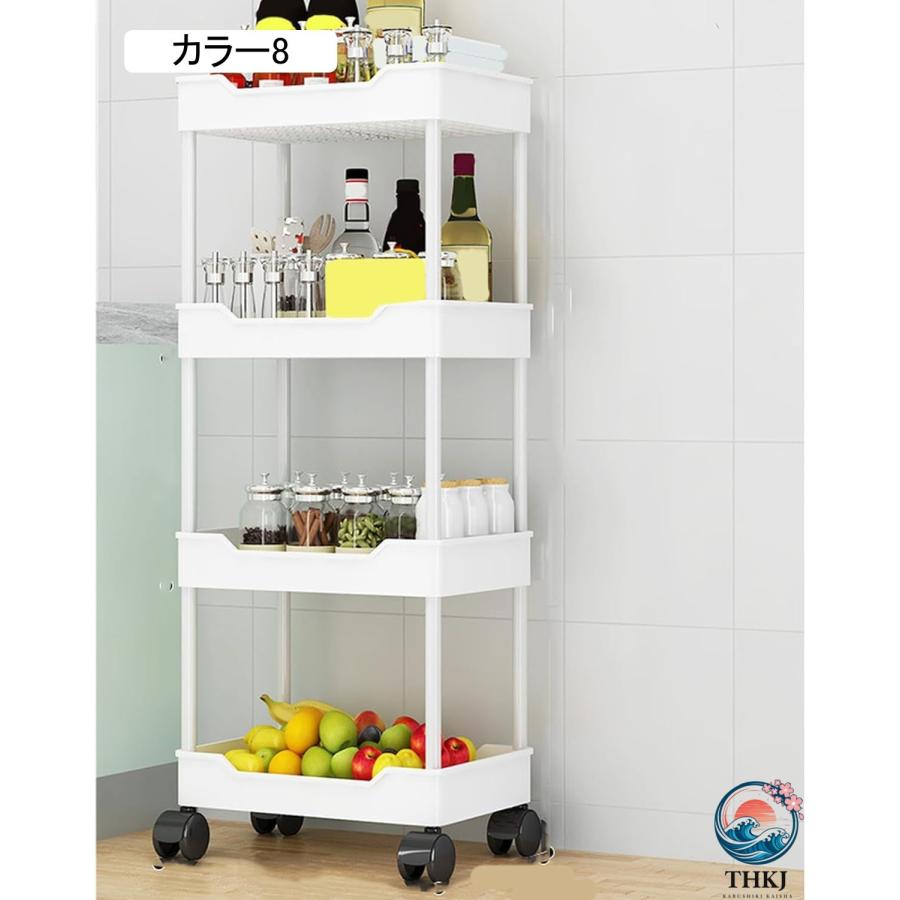 キッチンラック 隙間収納 カラー4 ワゴン キャスター付き 調味料ラック スリムワゴン THKJ キッチン 収納 洗面所 ペットボトルラック 収納ワゴン 黒い小物の画像