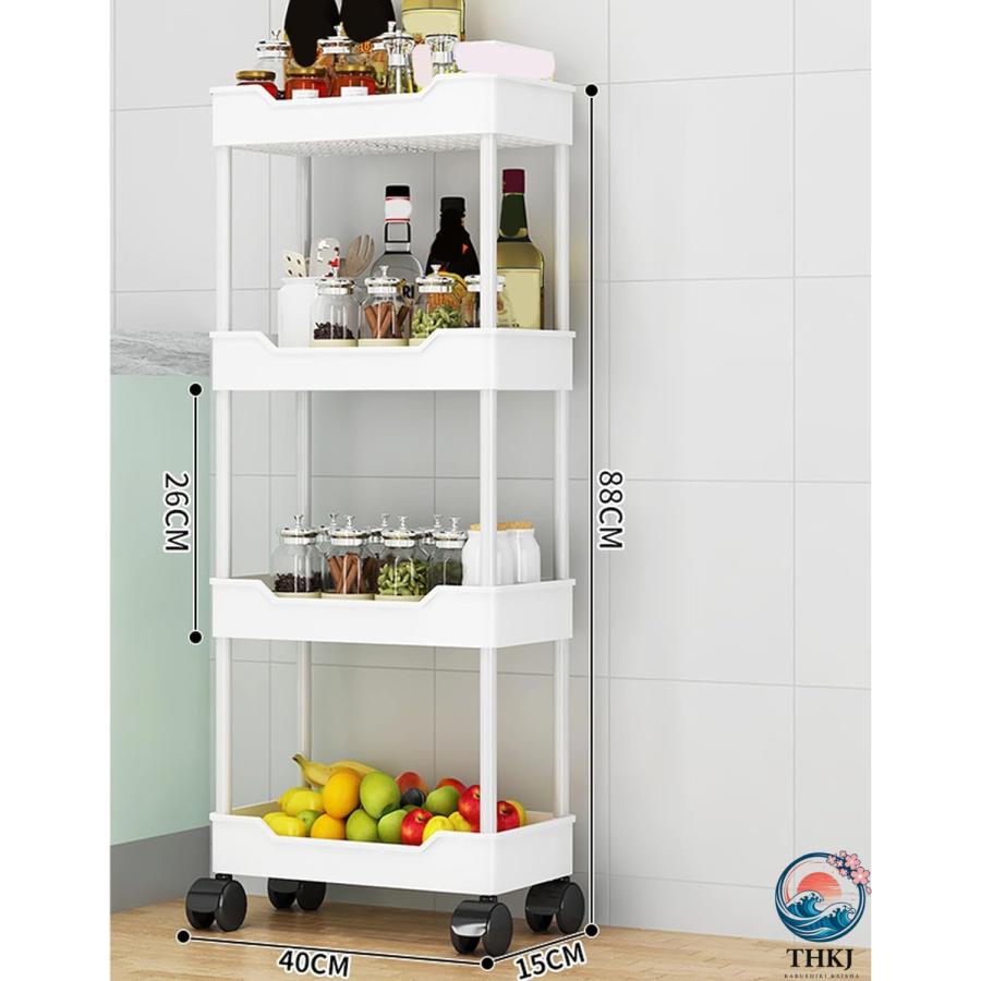キッチンラック 隙間収納 カラー4 ワゴン キャスター付き 調味料ラック スリムワゴン THKJ キッチン 収納 洗面所 ペットボトルラック 収納ワゴン 黒い小物の画像