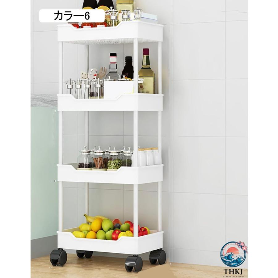 キッチンラック 隙間収納 カラー4 ワゴン キャスター付き 調味料ラック スリムワゴン THKJ キッチン 収納 洗面所 ペットボトルラック 収納ワゴン 黒い小物の画像