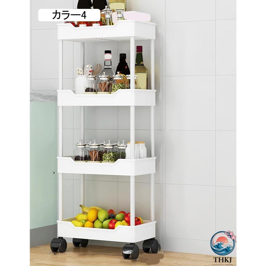 キッチンラック 隙間収納 カラー4 ワゴン キャスター付き 調味料ラック スリムワゴン THKJ キッチン 収納 洗面所 ペットボトルラック 収納ワゴン 黒い小物の画像