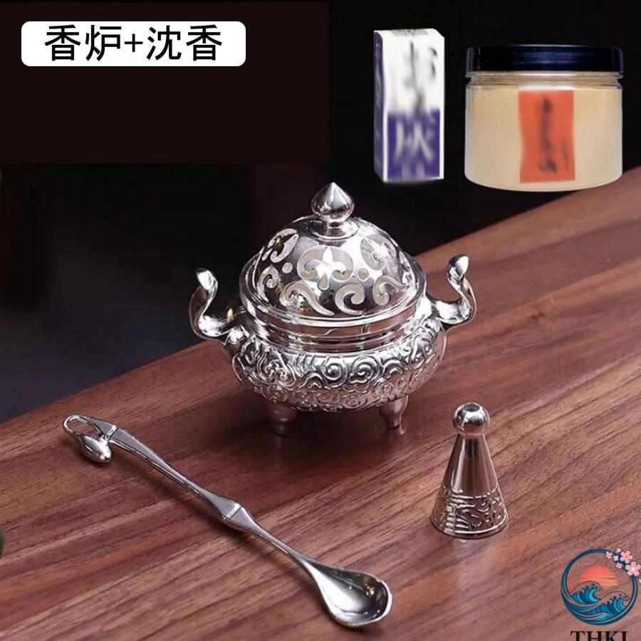 三脚の香炉 アロマストーブ 癒しい 灰がこぼれない 心を落ち着かせてくれる THKJ お香皿 浄化 御洒落 ストレス解消 蓋付き 丸香炉 茶道具 書斎 ヨガ 室内の画像