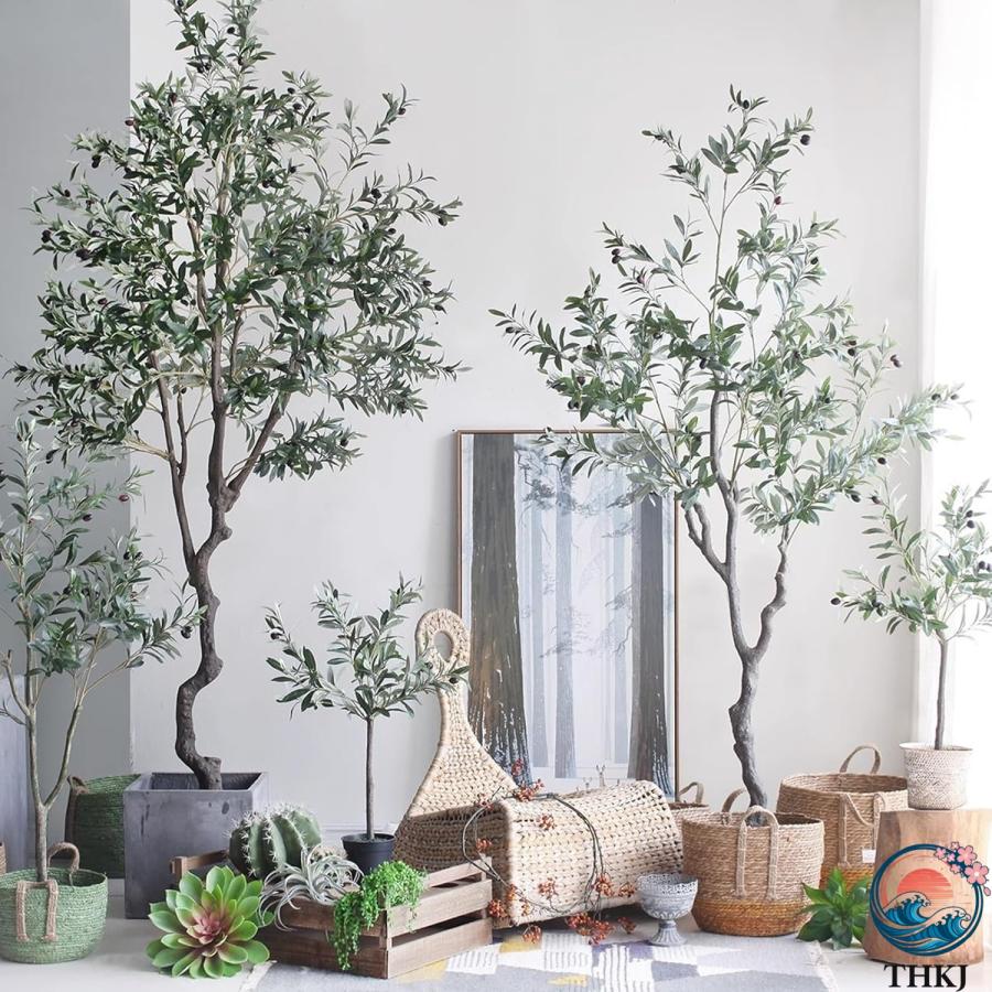 オリーブの木 大型 人工観葉植物 造花 人工植物 ガーデン カフェ 高さ150cm キッチン THKJ ベッドルーム フェイクグリーン 装飾り お祝い デコ用 モダン空間の画像
