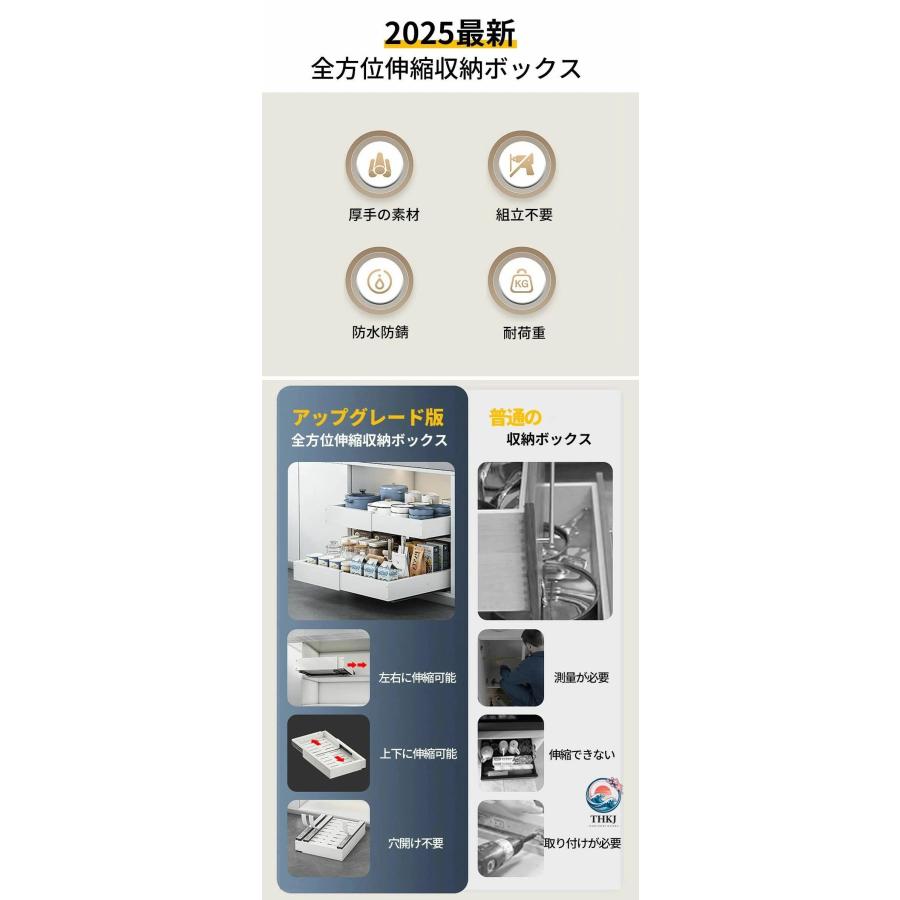 伸縮スライドボックス 全方位伸縮 四面可伸縮収納ラック シンク下収納