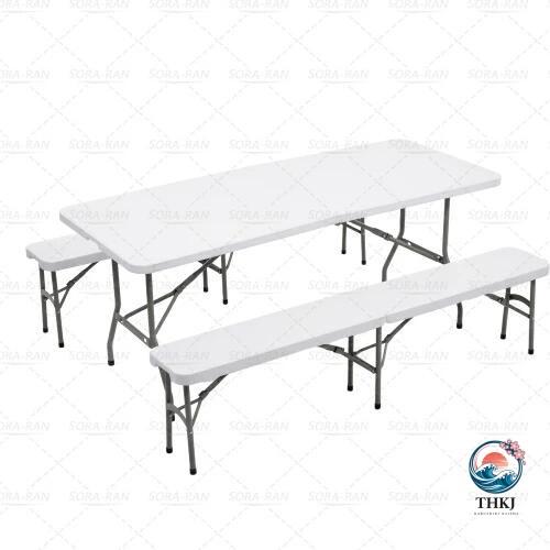幅約105cm ワークテーブル ガーデンテーブル セット 3点セット 折りたたみ ガーデンファニチャー THKJ バルコニー アウトドア 屋外 省スペース コンパクト_2